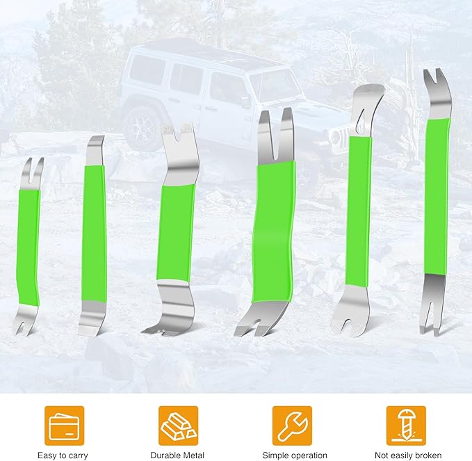 GOOACC 11 PCS Trim Removal Tool Kit, Metal Pry Tool Auto Fastener Remover Pry Bar Set Car Door Panel Removal Tool Dashboard Repair Kit Green