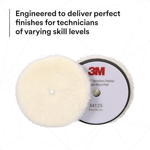 3M Perfect-It Random Orbital Medium Wool Compounding Pad, 6"/150 mm, White, 34125, Orbital Pads for Automotive Compounding and Polishing