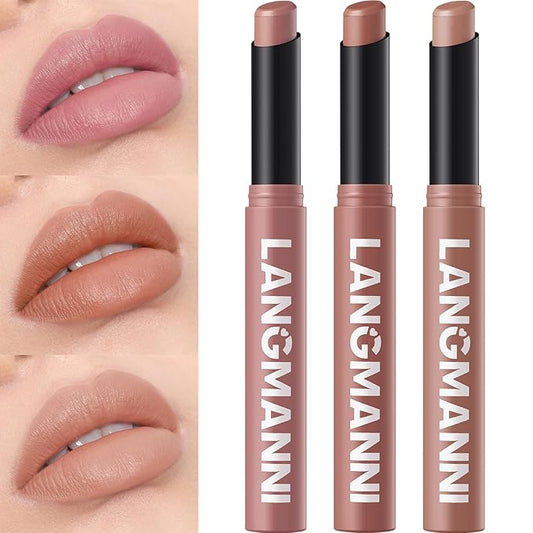 Jolilab 3 Pcs Velvet Matte Lipstick Nude Matte Soft Dark Color Stick Waterproof Long-Lasting Non-Stick Cup High Pigmented Lip Stick Lip Balm Beauty Cosmetics Gift for Girls（01#+02#+03#
