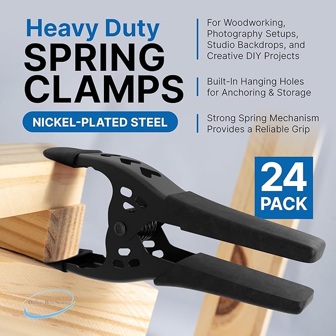 Lot of 24-6" inch Spring Clamp Large Super Heavy Duty Spring Metal All Black - 2.5 inch Jaw opening