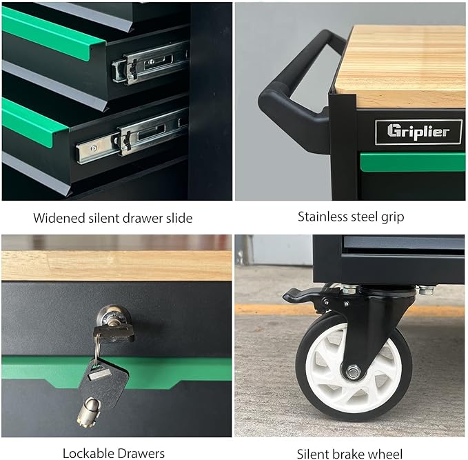 14-Drawers Rolling Tool Chest with Wood Workbench,Brake Casters,Lock & Key,Heavy-Duty Steel Tool Cabinet Storage, for Home,Garbge or Workshop Use (14 Drawers)