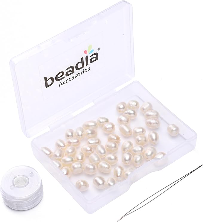 Natural Pearl Beads Rice 5-6mm White Freshwater Cultured Loose Gemstone Beads for DIY Jewelry Making 13.8''/Strand HQ