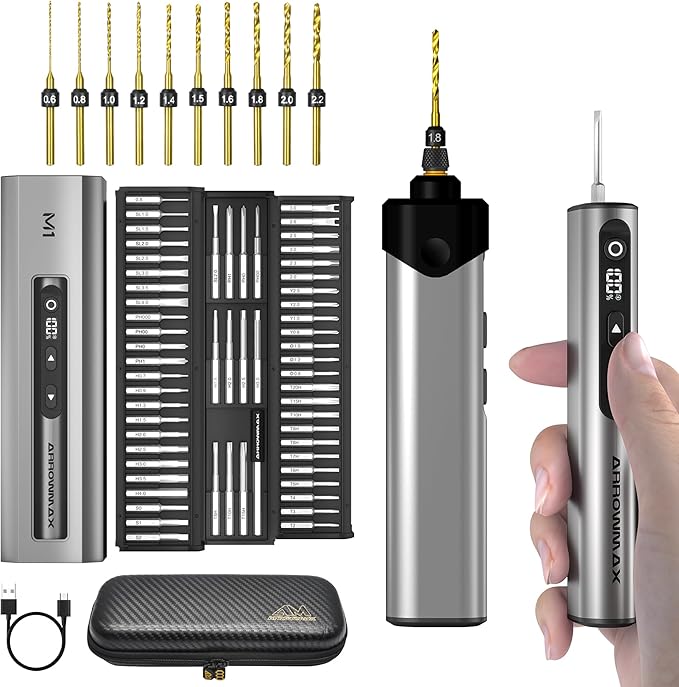 AM ARROWMAX Mini Electric Screwdriver & Drilling Adapter, 600RPM Precision Screwdriver | Mini Electric Drill 2 in 1 Tool Set, 70 Bit, 5 Torque Settings, Power Screwdriver for Phones Watch Laptops