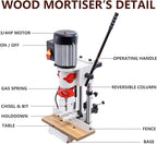 Benchtop Mortiser, 3400RPM 3/4HP Woodworking Mortising Machine with 1/4", 3/8", 1/2" Chisels Wooden Workbench, Benchtop Drill Press for Making Round Holes Square Holes Or Special Square Holes