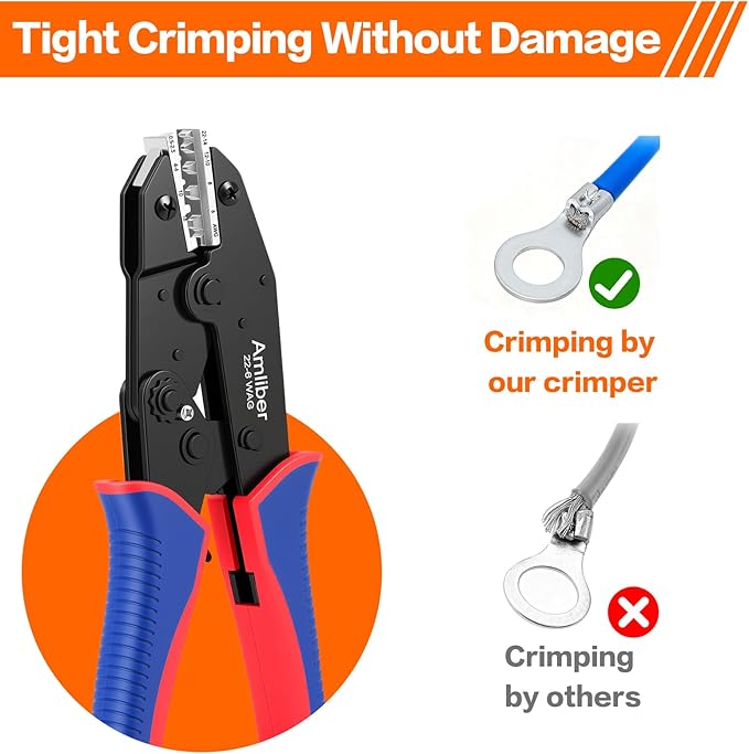 Wire Crimping Tool for Non-Insulated Terminal, AWG 22-6 Ratchet Wire Crimper Tool, Crimping Pliers for Non-Insulated Wire Connector