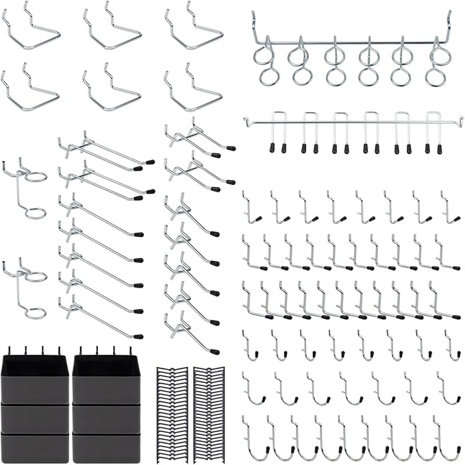 136PCS Metal Pegboard Hooks Organizer Kit for Organizing Various Tools - Heavy Duty 1/4" & 1/8" Pegboard Accessories with Pegboard Bins, Wall Mount Tool Storage for Garage, Workshop & Kitchen