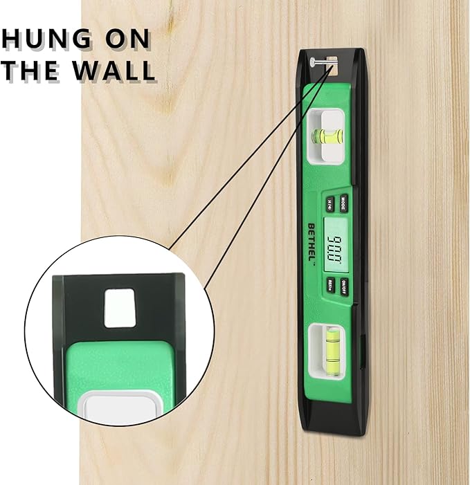 BETHEL Digital Torpedo Level -10 Inch IP54 Digital Magnetized Level Protected Electronic Bubble Inclinometer/Angle Finder/LED Display & V-Groove Base (10 Inch, Green)