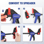 WORKPRO 6" Bar Clamps for Woodworking, One-Handed Clamp/Spreader, Light Duty Wood Clamps Set, Quick-Change F Clamps with 150LBS Load Limit, 4 Pack