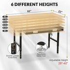 60" Workbench with Drawers, Adjustable Height Work Table, 2000 LBS Heavy-Duty, Rubber Wood, Black, Steel