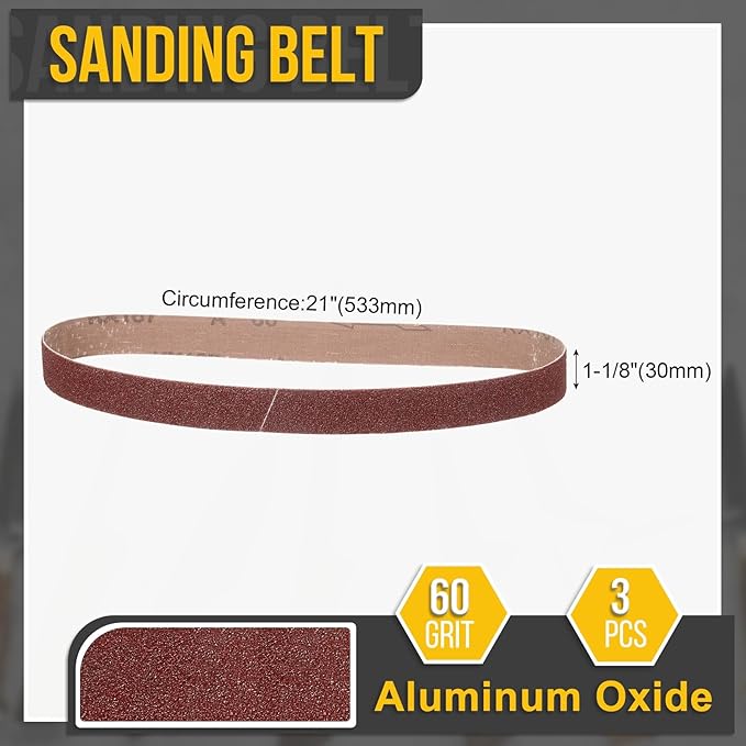 1-1/8 x 21 Inch Sanding Belt, 3 Pcs 60 Grit Knife Sharpener Belts Work Sharpening for Belt Sander Knife Carving Tool Metal Working