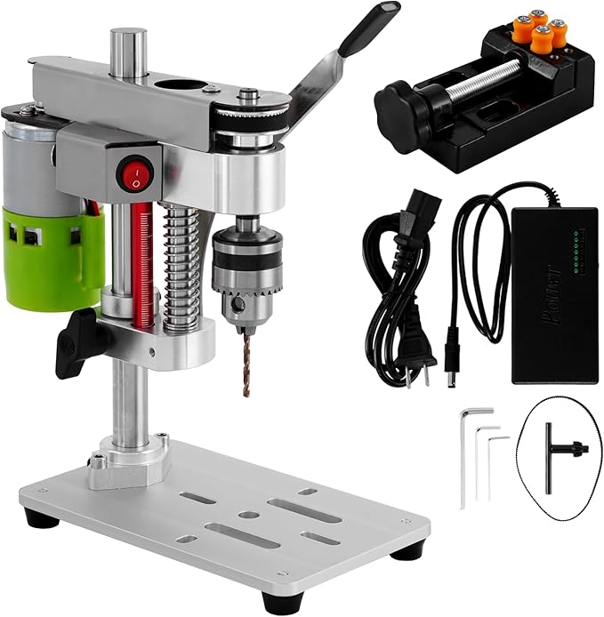 Mini Benchtop Drill Press with Work Light | Rear-Mounted 795 Motor, Small Bench Drilling Machine for Woodworking, Jewelry & Crafts, B10 Chuck, Motor & Belt Guard