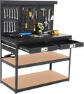 Work Bench 48" Adjustable Height,3-Tier Heavy-Duty Portable Workbench with Power Outlets and Drawer for Garage & Workshop, 880 LBS Load Capacity, Work Table for Office, Home, Easy Assembly