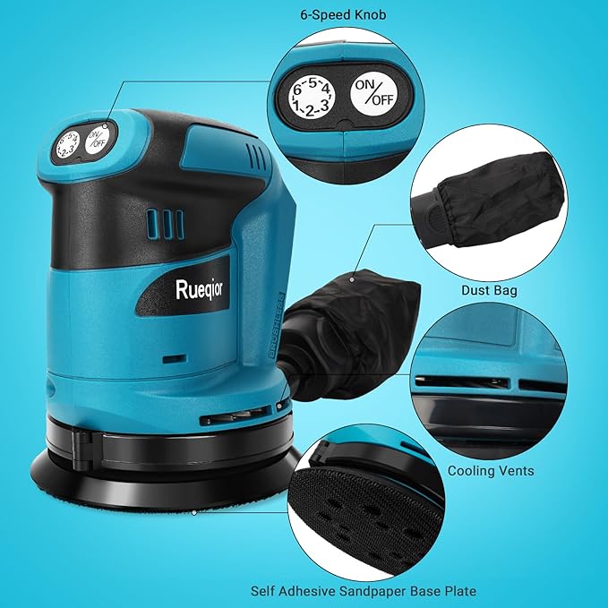 Random Orbit Sander for Makita 18v Battery(Tool Only),Brushless Motor 6 Variable Speed Orbital Hand Sander with Dust Collector for Woodworking Sanding and Polishing