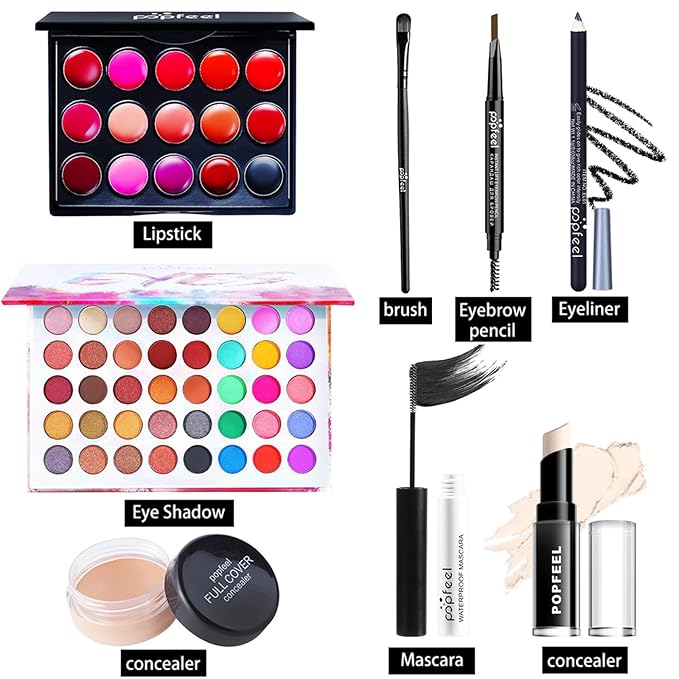 Makeup Kit for Women Full Kit, All in One Makeup Gift Set, Make up Kits for Beginners and Professionals - Eyeshadow Palette, Lipstick, Mascara, Concealer, Brush, Eyeliner, Eyebrow pencil-VeraVaultWomen