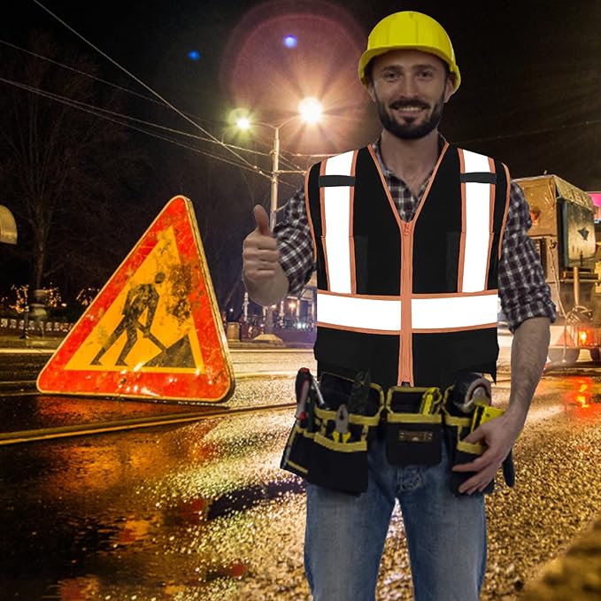 BeautyWill Custom Safety Vest Customized Logo Class 2 High Visibility Reflective Vest with Pockets Construction workwear