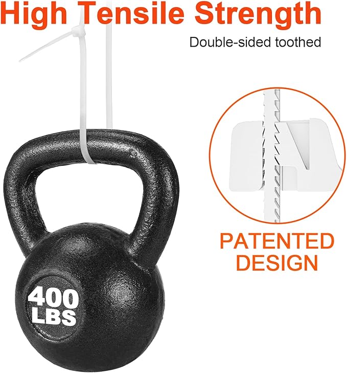 Long Zip Ties Heavy Duty 24 inch，400 LBS Tensile Strength With Double Sided Toothed Super Durable Cable Ties ，Extra Large Wire Ties Adjustable Nylon Tie Wraps for Indoor Outdoor （100 Pack White）