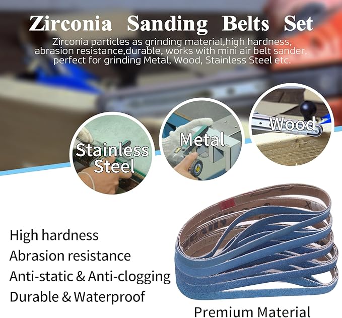 15 Pcs 1 x 30 Inch Sanding Belts Zirconia, 1x30 Sanding Belts, 3 Each of 40/60/80/100/120 Assorted Grits Sander Belts for Belt Sander