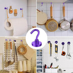 MIKEDE Magnetic Hooks Heavy Duty, 28Lbs Neodymium Magnets with Hooks for Refrigerator, 10Pcs Strong Cruise Hooks for Hanging, Magnetic Hanger for Grill, Toolbox, Storage - Purple