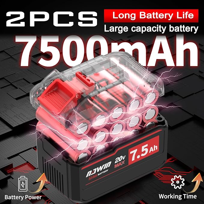 NAWIN 20V Cordless Grinder Kit,4 inch, 2×7.5Ah Battery&Fast Charger, variable speed grinder, Battery Angle Grinder Tool,Brushless Motor, Angle Grinder for Cutting, Griding, Polishing（7.5Ah）