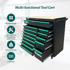14-Drawers Rolling Tool Chest with Wood Workbench,Brake Casters,Lock & Key,Heavy-Duty Steel Tool Cabinet Storage, for Home,Garbge or Workshop Use (14 Drawers)