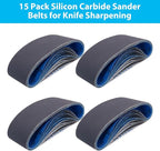 15 Pack 3 x 21 Sanding Belts, Extra Fine Grit 3x21 Silicon Carbide Sander Belt, 5 Pcs Each of 600, 800, 1000 Grits Sanding Belt for Knife Sharpening