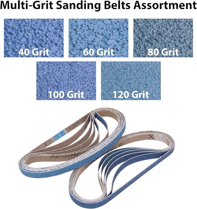15 Pcs 1 x 30 Inch Sanding Belts Zirconia, 1x30 Sanding Belts, 3 Each of 40/60/80/100/120 Assorted Grits Sander Belts for Belt Sander