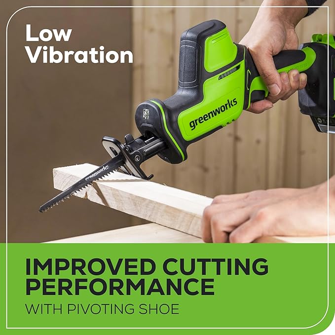 Greenworks 24V Brushless Cordless Reciprocating Saw,1" Compact One-Handed Recip Saw(3,000 SPM),Variable Speed, 2.0Ah Battery and Compact Charger Included,‎ RSG404
