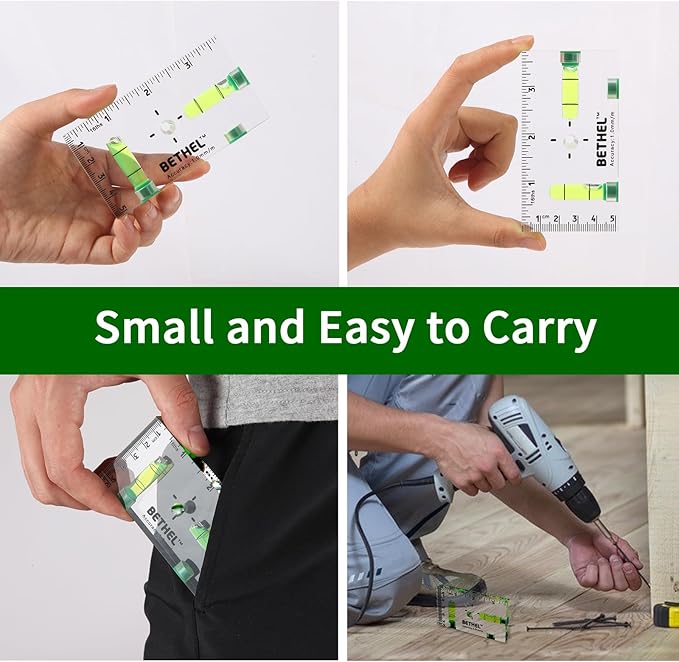 BETHEL 90°/180° Compact Level with Shatterproof Cross-check Magnetic Bubble, Mini Pocket Spirit Level for Picture Hanging Marking Measuring Instruments Layout tools (95×13×51(MM))