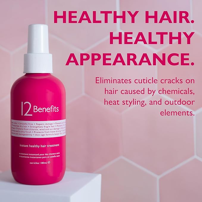 12 Benefits Leave-In Conditioner Spray – Instant Healthy Hair Treatment, Anti-Frizz, Detangles, Strengthens & Repairs, Heat Protection with Quaternium 39 & Silk Fibre Protein, 6 Fl Oz-VeraVaultWomen
