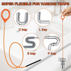 Drain Snake Kit for Hair Removal and Clog Cleaning, Snake Drain Hair Removal Tool for Shower, Sink and Tub Drains (6 Pcs)