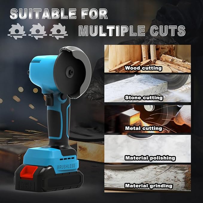 Brushless Cordless Angle Grinder Kit, 28000rpm Mini Electric Angle Grinding Tool with 2x21V 2000mAh Battery and 6-Cutting Discs, Grinder Handheld Cutter for Metal Wood