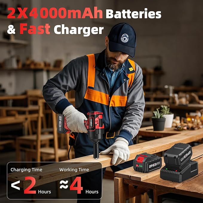 Cordless Impact Wrench, 1500Nm/1106Ft-lbs Electric Impact Gun 1/2 Inch with 2x4.0Ah Batteries, High Torque Impact Driver for Car/Truck RV/Mower