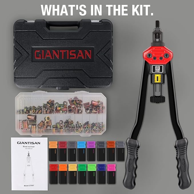 Rivet Nut Tool, 16-inch Rivnut Tool Kit with 15 SAE & Metric Mandrels, 236pcs Rivnut Assortment Kit and Rugged Carrying Case