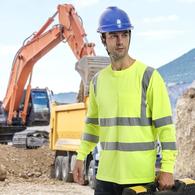 Hioh Visibility Class 3 T Shints, Hi vis Safety Shits with Refective Strips and Pocket ong Sleeve Quick Dry Mesh Construction Work Shirt for wenwomen Lime.4XL