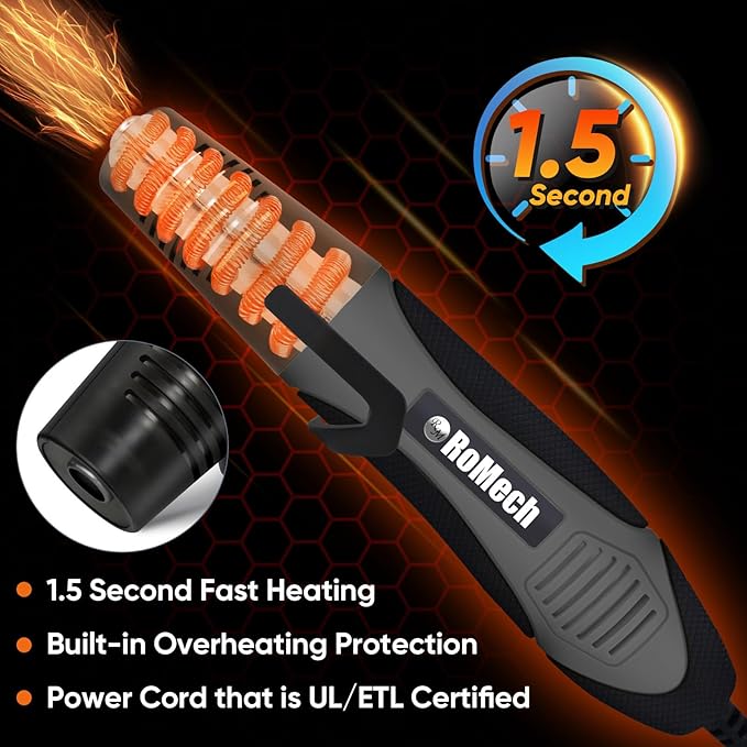 ROMECH 350W Heat Gun with 2 Nozzles, Dual Temp Heat Gun 400°F-660°F, Fast Heat Hot Air Gun with Overload Protection for DIY Craft Embossing Shrink Wrapping (Grey)