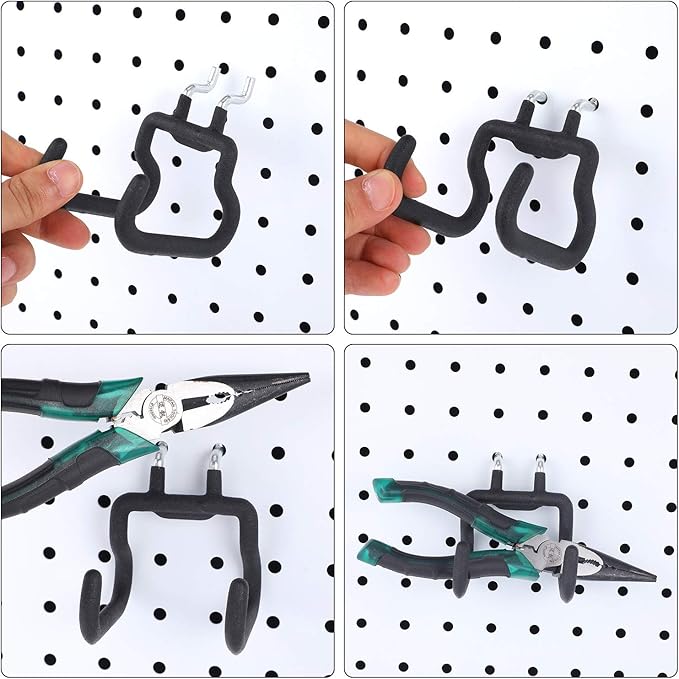 4 Pieces Pegboard Hooks Pegboard Drill Holder Double Power Tool Black Flat Utility Hook Peg Board Organization Accessory for Workbench, Garage Storage(2.75 x 2.56 x 3.54 Inch)