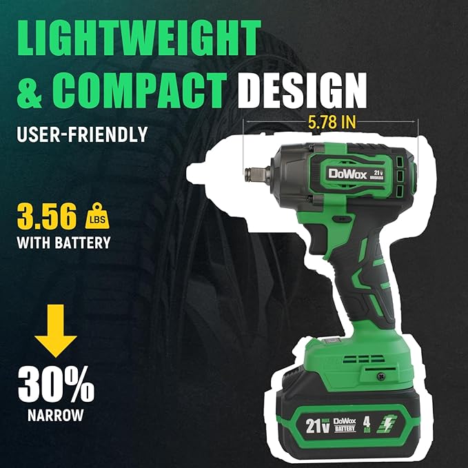 Cordless Impact Wrench, 400Ft-lbs (540N.m) Max Torque, 1/2 Impact Gun w/Brushless Motor, 21V 4.0 Ah Battery, Fast Charger, 4 Sockets, Socket Adapter, Nut Bits and Tool Bag