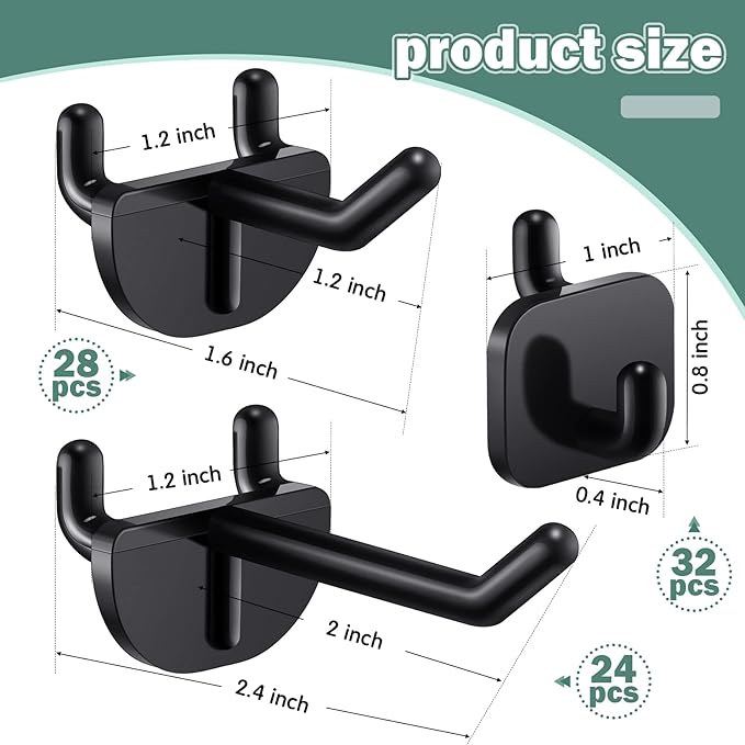 84 Pcs Pegboard Hooks Plastic Straight Hook Fits 1/4" Pegboards Accessories Multiple Size Peg Board Hooks for Craft Storage Tool Room Kitchen Garage Organizer Tools Display (Black)