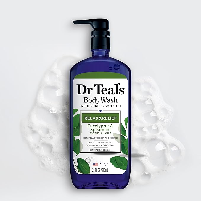Dr Teal's Body Wash with Pure Epsom Salt, Relax & Relief with Eucalyptus & Spearmint, 24 fl oz (Pack of 4) (Packaging May Vary)-VeraVaultWomen