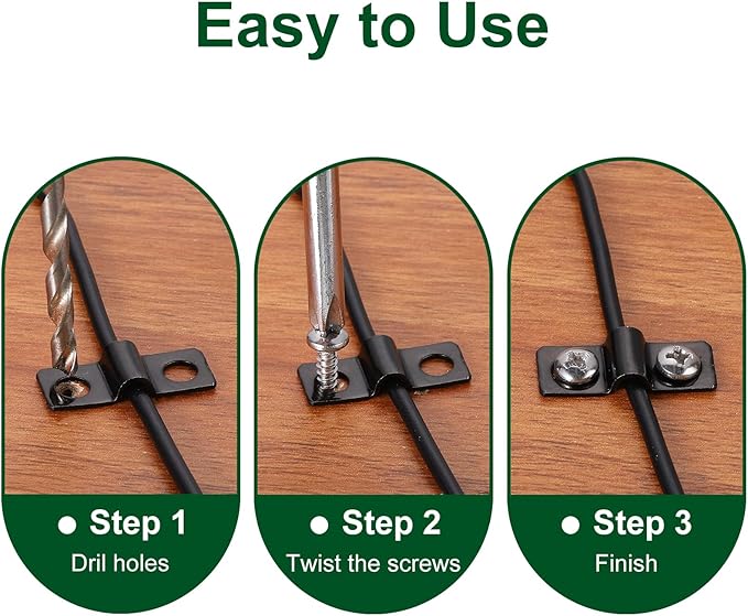 uxcell 100Pcs U-Shaped Pipe Clamp, 1/2 Inch(12mm) 2 Hole U-Tube Strap Clamp Heavy Duty Connector Bracket for Conduit Cables Wire Cord, Black