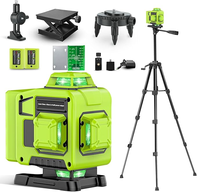 Laser Level 360 Self Leveling with Tripod,CinusLinus 4D Lazer Level,4x360° Cross Line Laser for Construction Project Renovation,Floor Tile, Laser Level Lines Tool