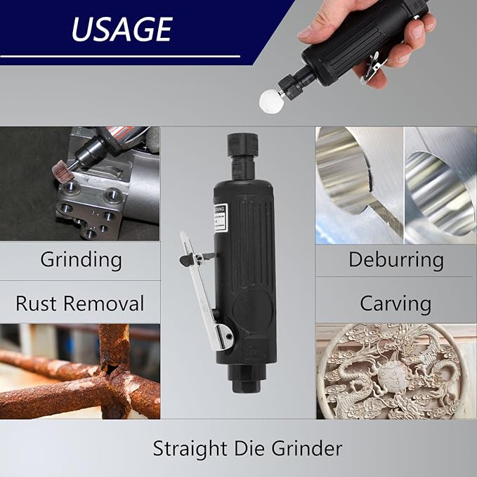 Air Die Grinder 1/4 Inch, 22000 RPM Precision Pneumatic Grinder Tool, Straight Design for Metal Polishing, Grinding, Automotive & Woodworking