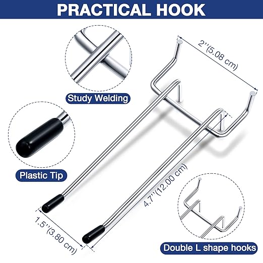 Shimeyao 50 Pack Pegboard Hook Stainless Steel Peg Board Tool Utility Hooks Double Arm Pegboard Display Hook Hanging for 1/8 Pegboard Accessories Garage Storage Organizer, 0.13'' Thick(4.72'')