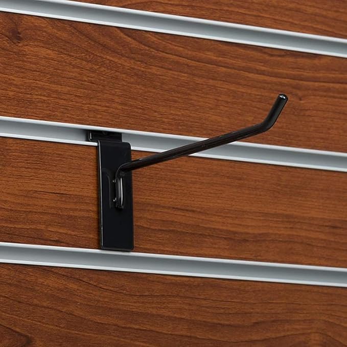 KINGDOM SOLUTIONS – 12-Pack Black Metal Slatwall Hooks (6X 4, 6X 6) – Heavy-Duty Slat Wall Accessories for Garage Organization, Retail Displays & Tool Storage Systems