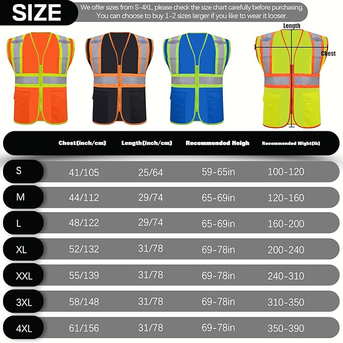 BeautyWill Custom Safety Vest Customized Logo Class 2 High Visibility Reflective Vest with Pockets Construction workwear