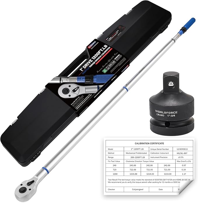 1-Inch Drive Click Torque Wrench, Dual-Direction Click Professional Torque Wrench 200-1200FT.LB/271-1356.7N.M, Dual Range Scales Graduated in FT.LB and N.M