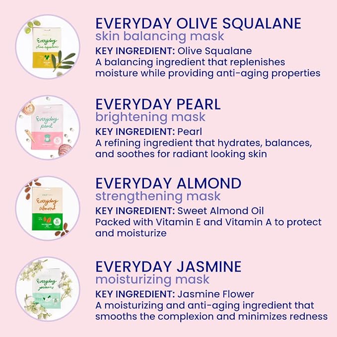 FACETORY K Beauty Face Mask Skin Care - EVERYDAY 8 COLLECTION Sheet Mask Set (16 pc) | Natural Premium Korean Face Mask For All Skin Types - No Sulfates No Parabens