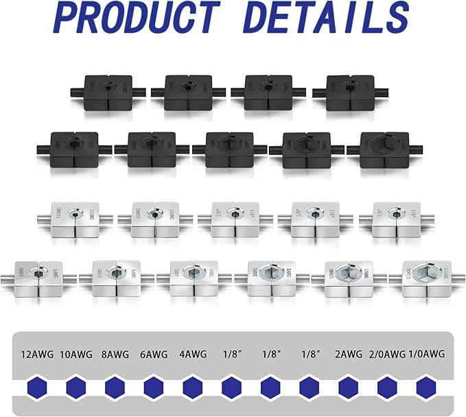 AMZCNC Electric Hydraulic Cable Lug Crimping Tool, 12 AWG to 2/0 AWG Terminal, Cable, Wire Electric Crimper Tool Kit, Battery Crimp Tool Kits with 20 Dies(12AWG~00AWG)