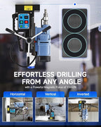 ZELCAN Magnetic Drill Press with 11 Drill Bits, 1550W Mag Drill Press with 2" Dia. 3125 lbf/13900N Mag Force, 650 rpm Power Magnetic Drill with Stepless Speed & Reversible Direction for Metal Surface