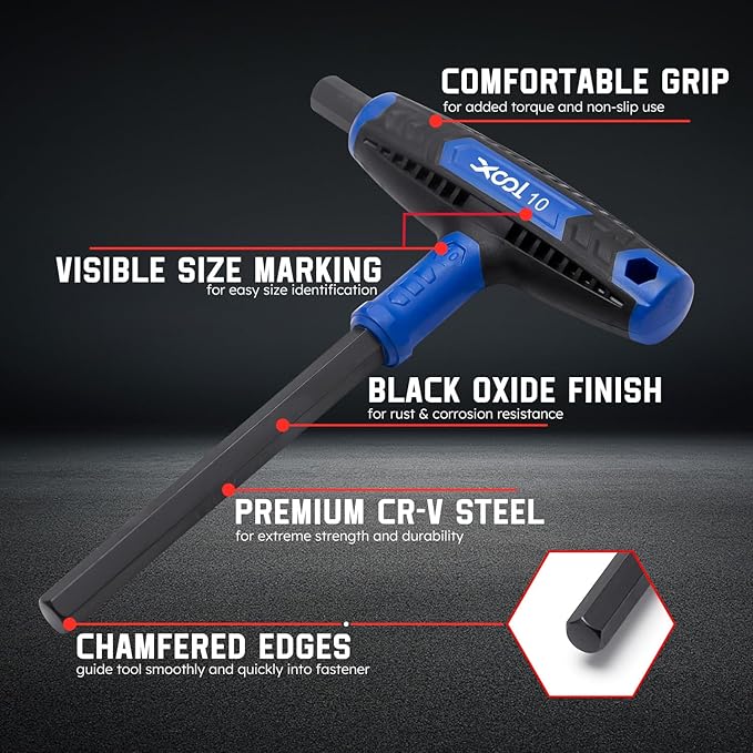 XOOL 14PCS T Handle Allen Wrench Set, Metric & SAE Hex Key Set, Long Arm Hex Key Wrench Set with Portable Organizer